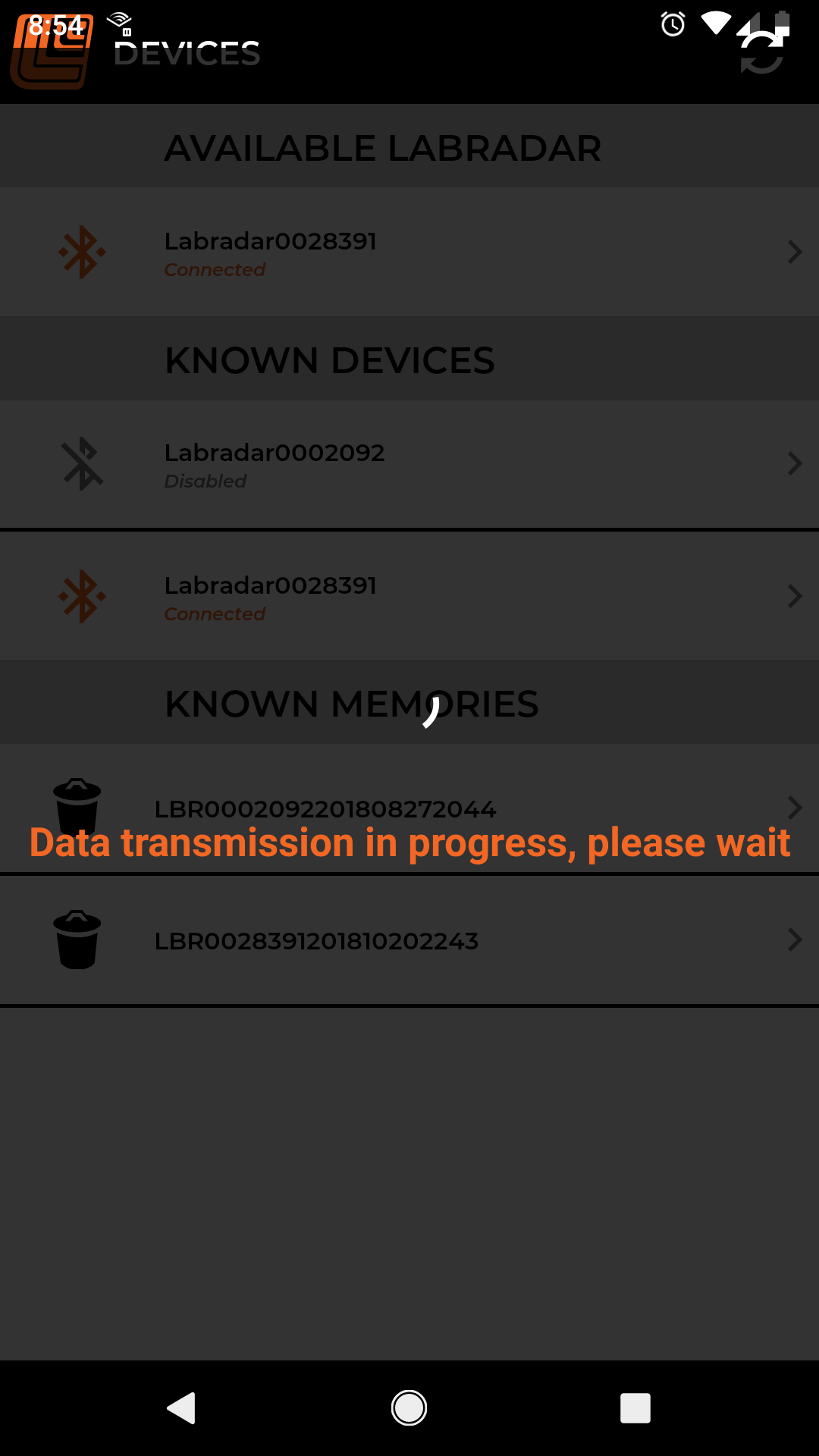 Waiting for the LabRadar to transfer data over Bluetooth