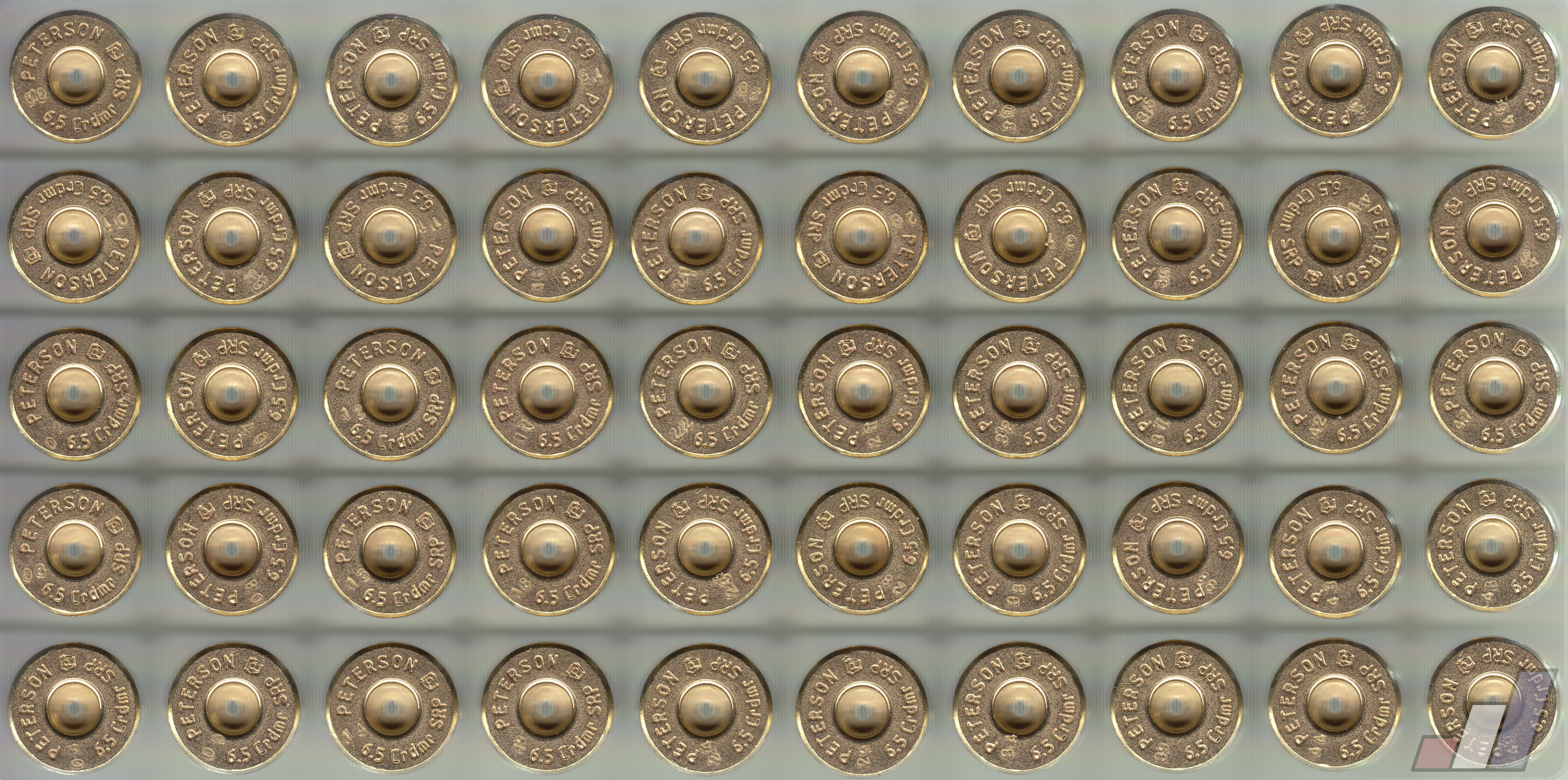 50 microstamped case heads of Peterson  6.5mm Creedmoor brass.