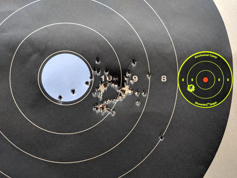 Actual MR-63 target used during my second experiment at 300 yards. Additional shots are from sighters.